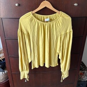 Free People Yellow Ruched Long Sleeve Blouse